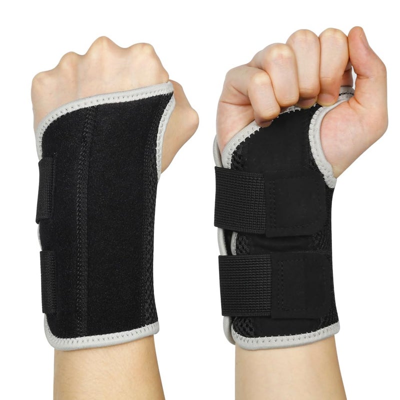 NuVigor Wrist Support Splint Brace, Right Left Hand Wrist Brace Carpal Tunnel for Men Women,Night Wrist Sleep Splints with Adjustable Straps for Arthritis,Pain Relief(Black-Gray,S/M Right Hand)